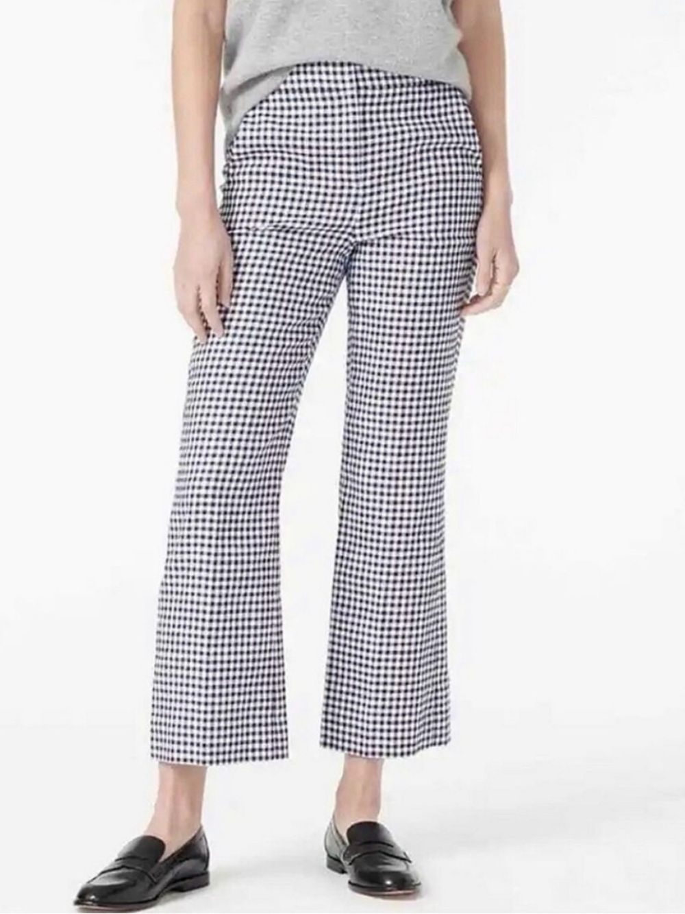 J. Crew Navy and White Hayden Kickout Crop Gingham Pants